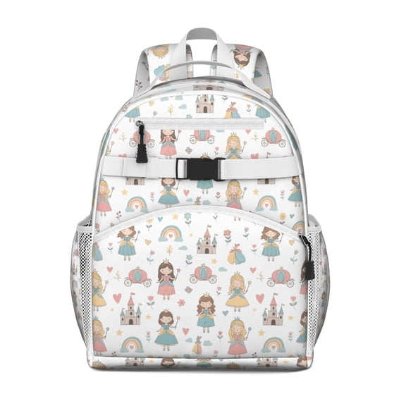 Colorful Princess Castle Pattern Backpack for School,Cute School Bag,Schoolbag with Adjustable Shoulder Straps & Padded Back,15.25"x11.5"x5.25"