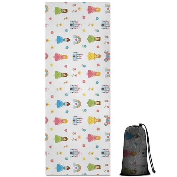 Colorful Princess Castle Pattern Hot Yoga Mat Towel Non Slip for Hot Yoga - Quick-Drying Yoga Mat Cover with 4 Corner Pockets with Travel Bag - Hot Yoga Towel Non Slip 74"x26"
