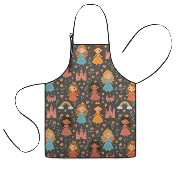 Colorful Princess Castle Pattern Kids Aprons for Girls and Boys,Adjustable Neck Strap Toddler Aprons for Kids Cooking Baking