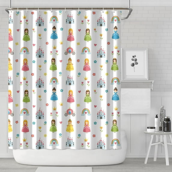 Colorful Princess Castle Pattern Shower Curtain 84"x72" ,Bathroom Decorative Shower Curtains Set with 12 Hooks,Modern Waterproof Washable Shower Curtain
