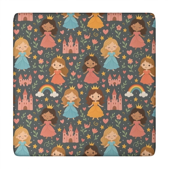 Colorful Princess Castle Pattern Square Fitted Tablecloth with Elastic Edge,Square Table Cover,Washable Elastic Table Cover for Home Kitchen Party Decor 34"x34"
