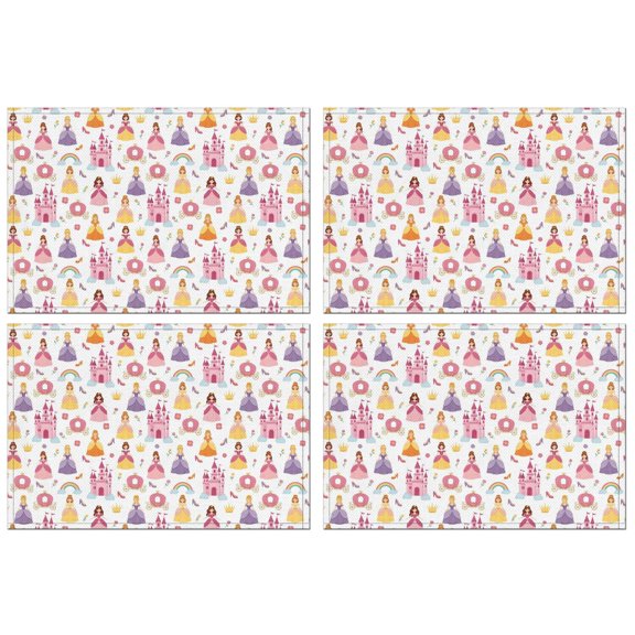Colorful Princess Castle Pattern Summer Placemats Table Placemats Set Of 4-Linen Kitchen Washable Placemats Table Mats 11.8"x17.7"Non-Slip Heat Resistant