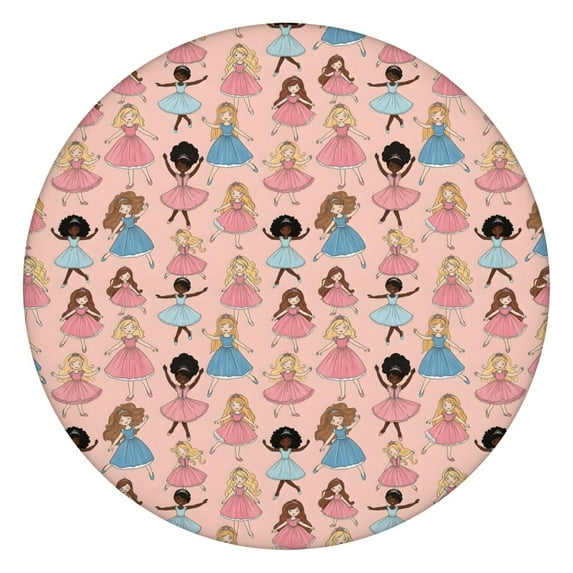 Colorful Princess Dance Pattern Round Fitted Tablecloth with Elastic Edge,Dining Table Cover Waterproof,Outdoor Round Tablecloth for Camping,Dining,Indoor and Outdoor