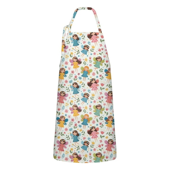 Colorful Princess Flower Fairy Pattern Apron-Garden Aprons for Women with Pockets-Cotton Linen Waterproof Kitchen Cooking Gardening Aprons Adjustable for Kitchen,Cooking,BBQ and Salon 33x27 Inch