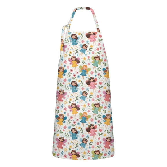 Colorful Princess Flower Fairy Pattern Apron-Garden Aprons for Women with Pockets-Cotton Linen Waterproof Kitchen Cooking Gardening Aprons Adjustable for Kitchen,Cooking,BBQ and Salon 33x27 Inch