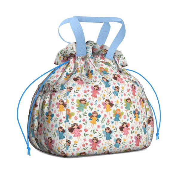 Colorful Princess Flower Fairy Pattern Drawstring Lunch Bag Women - Drawstring Lunch Bag Insulated for Work Office - Stain-Resistant Large Lunchbags for Women with Multi-Pockets