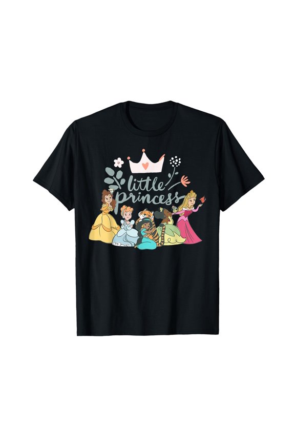 Colorful Princess Illustration T-Shirt for Little Ones with 'Little Princess' Text and Crown Design