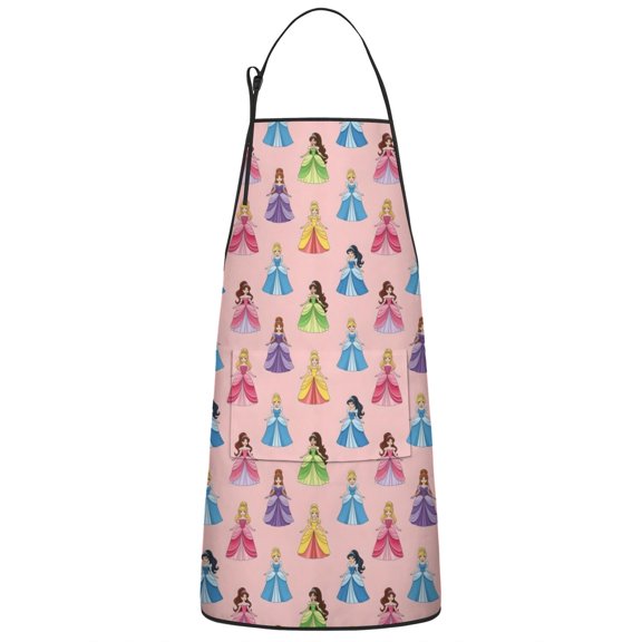 Colorful Princess Pattern Apron-Garden Aprons for Women with Pockets-Cotton Linen Waterproof Kitchen Cooking Gardening Aprons Adjustable for Kitchen,Cooking,BBQ and Salon 33x27 Inch