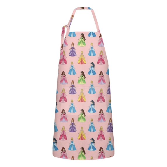 Colorful Princess Pattern Apron-Garden Aprons for Women with Pockets-Cotton Linen Waterproof Kitchen Cooking Gardening Aprons Adjustable for Kitchen,Cooking,BBQ and Salon 33x27 Inch