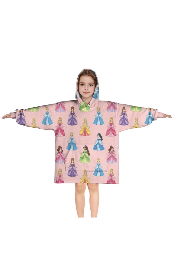 Colorful Princess Pattern Blanket Hoodies for Kids 6-13YR Oversize Wearable Blanket Hoodies for Boys Girls Teens