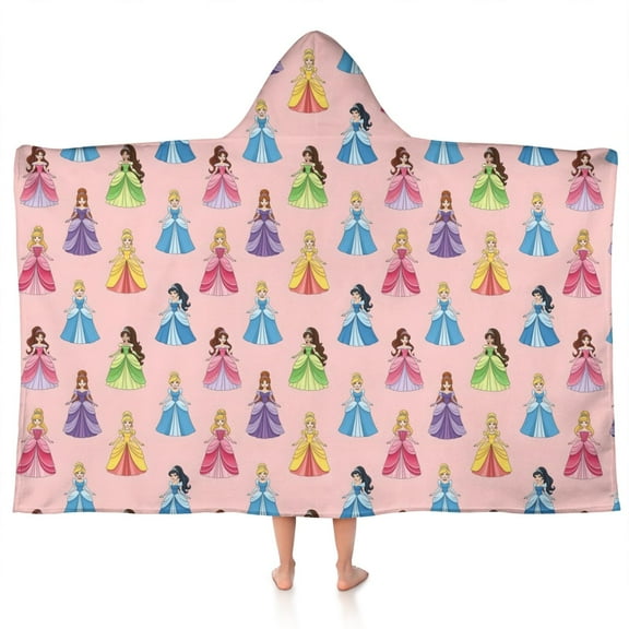 Colorful Princess Pattern Hooded Bath Towel,50"x30" for Ages 3 To 12 Kids, Quick Dry Lightweight Soft Microfiber Hood Beach Towel Cover Up for Kids