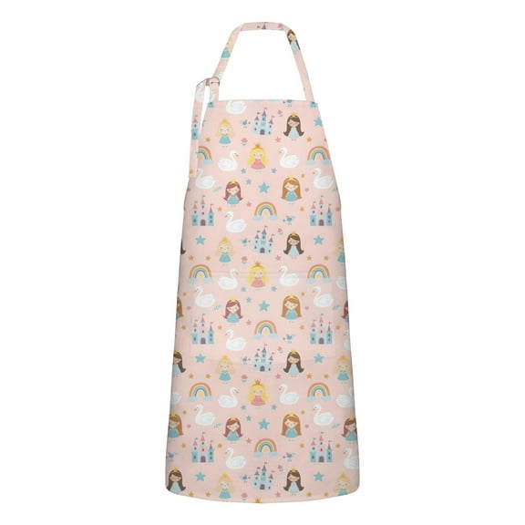 Colorful Princess Swan Pattern Apron-Garden Aprons for Women with Pockets-Cotton Linen Waterproof Kitchen Cooking Gardening Aprons Adjustable for Kitchen,Cooking,BBQ and Salon 33x27 Inch