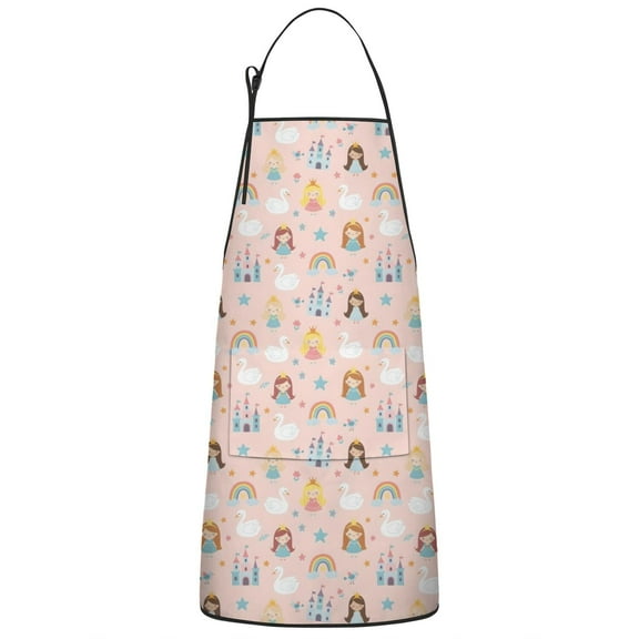 Colorful Princess Swan Pattern Apron-Garden Aprons for Women with Pockets-Cotton Linen Waterproof Kitchen Cooking Gardening Aprons Adjustable for Kitchen,Cooking,BBQ and Salon 33x27 Inch