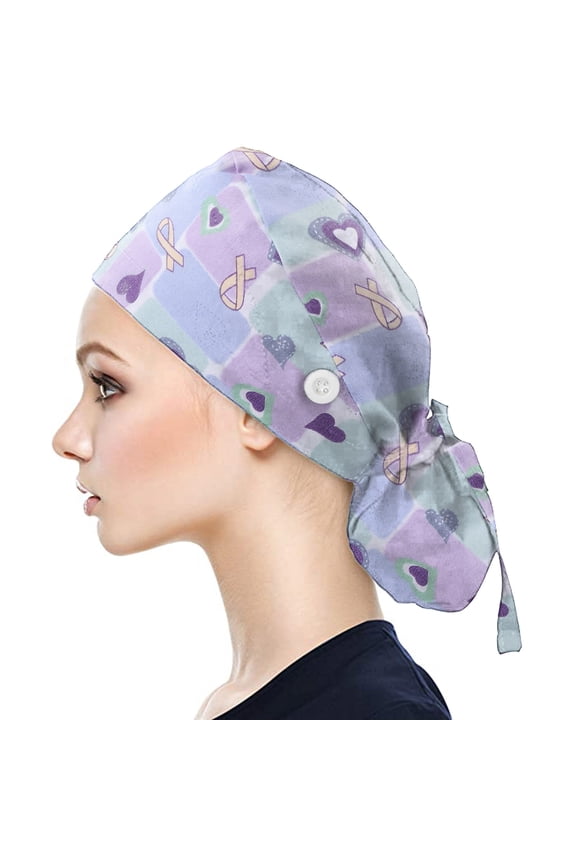 Colorful Printed Bouffant Turban Hats for Men Women Breathable Face Cover Strap Adjustable Sweatband Buttons Scrub Cap Soft Comfort Bouffant Turban Hat Unisex Scrub Cap