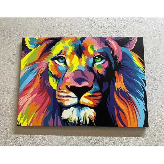Colorful Printed, Canvas, 3D Canvas, Large Printed Canvas, Modern Canvas, Abstract Art, Lion Canvas Decor, Colorful Lion Canvas Art, Canvas Wall Decor - Natural Framed