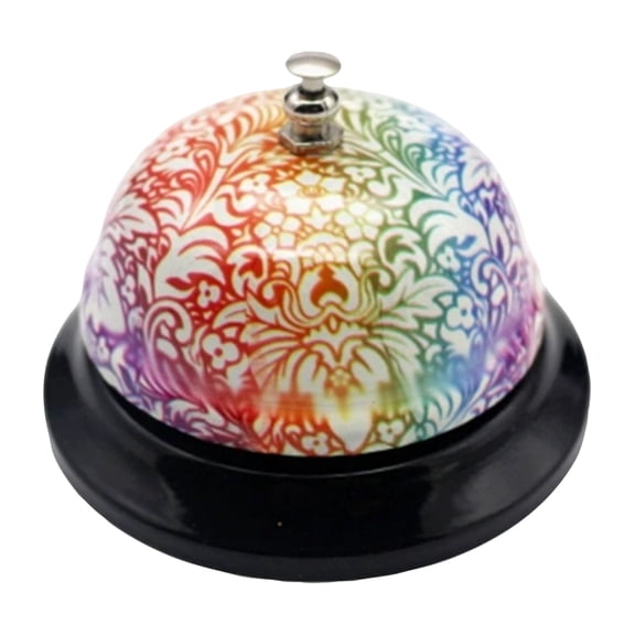 Colorful Printed Counter Call Bell, Floral Pattern Metal Ring Reception Desk Bell, Clear Crisp Sound Ringing, for Classroom Hotel Shop Office Service Desk Attention
