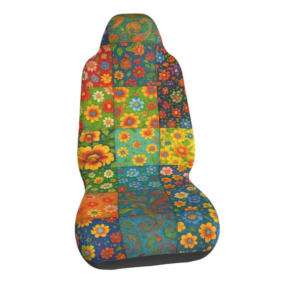 Colorful Printed Patchwork Flowers Car Seat Covers Stretch Car Seat Protectors Universal Fit