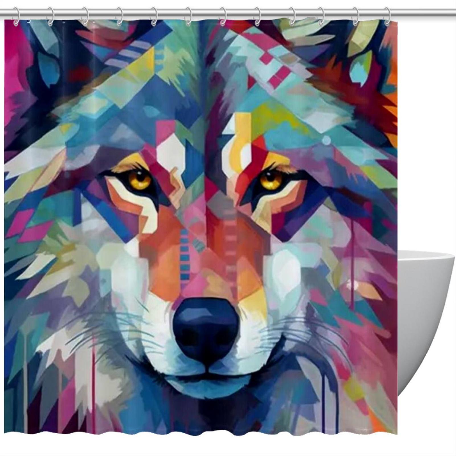 Colorful Printing Wolf Shower Curtain, Polyester Shower Curtain with
