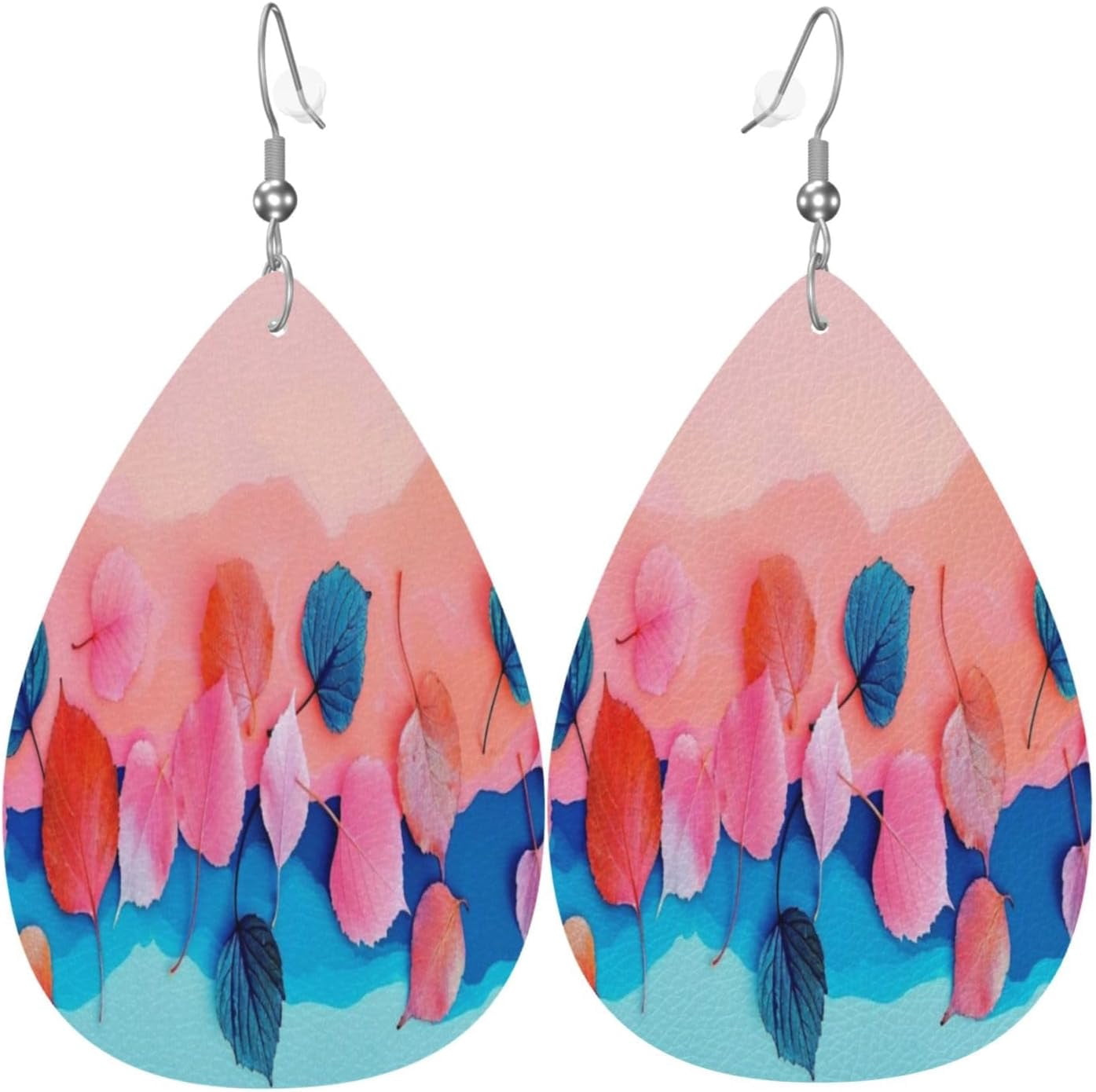 Colorful Pro Fall Leaves Earrings for Women PU Leather Dangle Earrings, Lightweight Leather Teardrop Dangly Ear Pendants Jewelry Gift[d602]