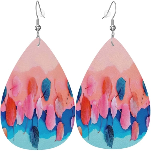 Colorful Pro Fall Leaves Earrings for Women PU Leather Dangle Earrings, Lightweight Leather Teardrop Dangly Ear Pendants Jewelry Gift[d602]