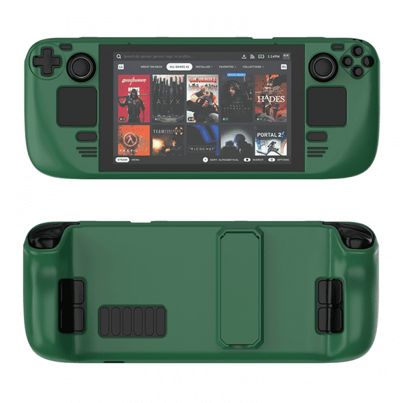 Colorful Protective Case for Steam Deck & OLED, Comfortable Feel, PC Material Protective Case with Stand, Game Console Accessories-Green