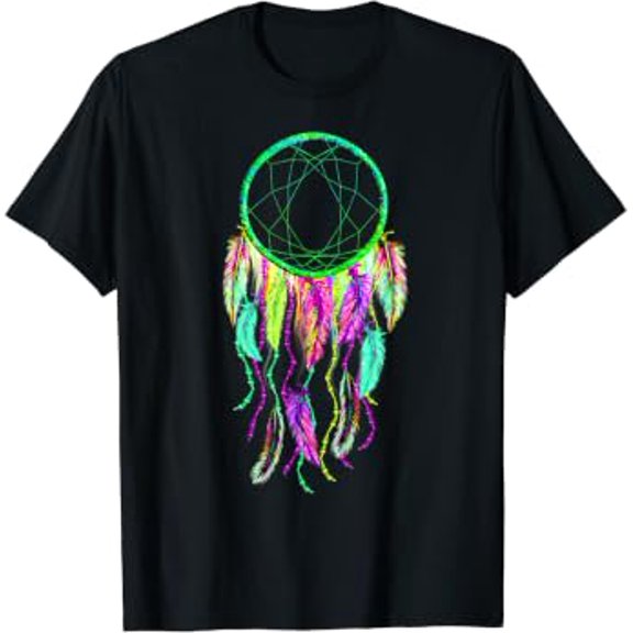 Colorful Psychedelic Dream Catcher Indian Feathers Tee