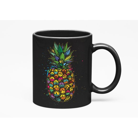 Colorful Psychedelic Hippie & Trippy Pineapple, Summer, Black 11oz Ceramic Mug