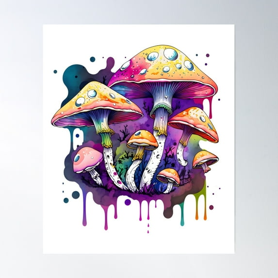 Colorful Psychedelic Magic Mushroom Trippy Hippie Poster Wall Art, Modern Wall Decor, 24x36 UNFRAMED