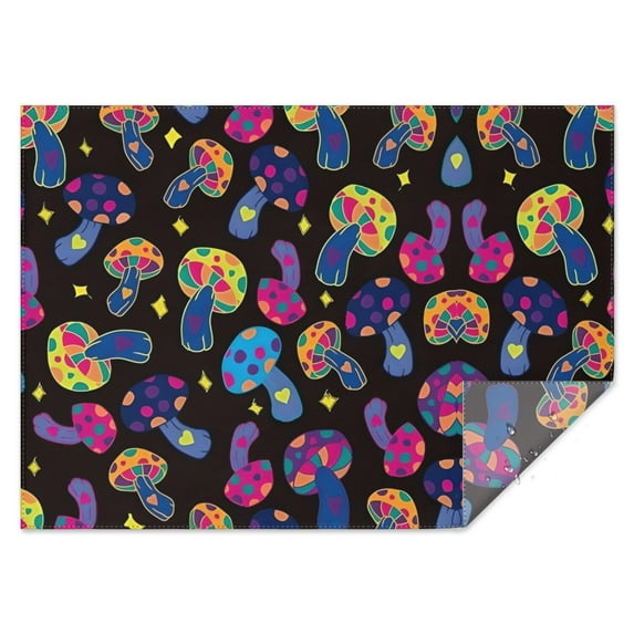 Colorful Psychedelic Mushroom Black Pattern Rectangle Tablecloth 60"x84",Waterproof Polyester Rectangle Table Cloth, Wipeable Spillproof Polyester Tablecloth for Dining, Camping, Indoor and Outdoor