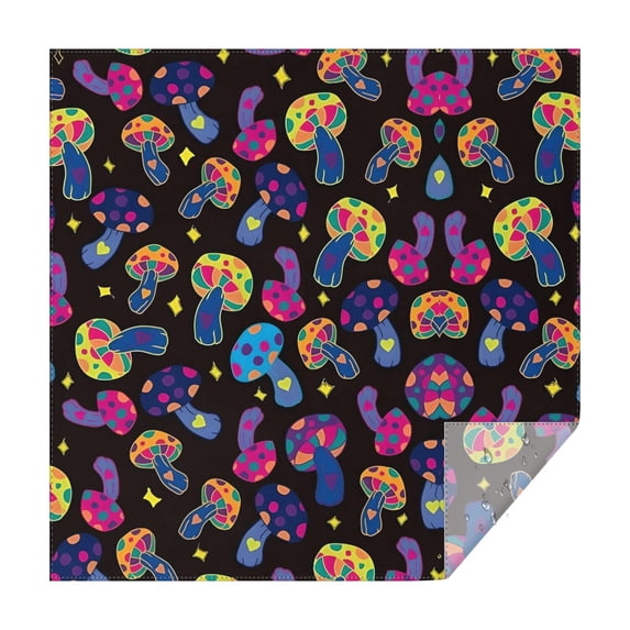 Colorful Psychedelic Mushroom Black Pattern Square Tablecloth,Waterproof Square Table Cover,Wipeable Spillproof Washable Table Cover for Home Kitchen Party Decor 52"x52"(132x132cm)