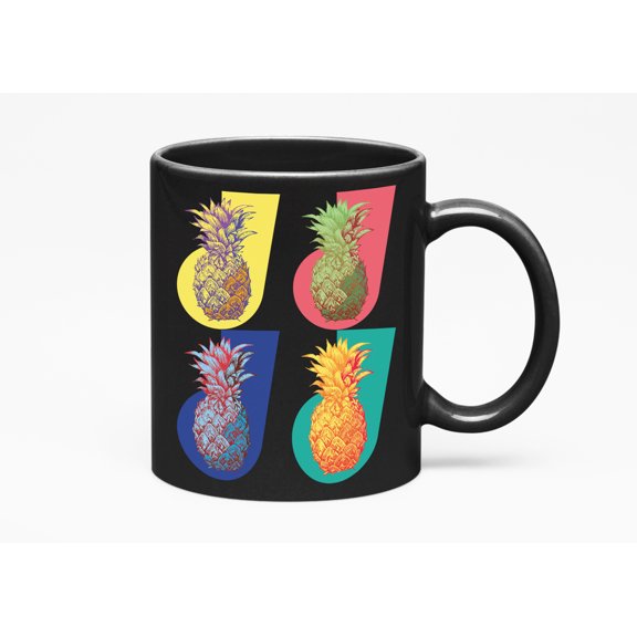 Colorful Psychedelic Pop Art Pineapple, Summer Cup, Black 11oz Ceramic Mug