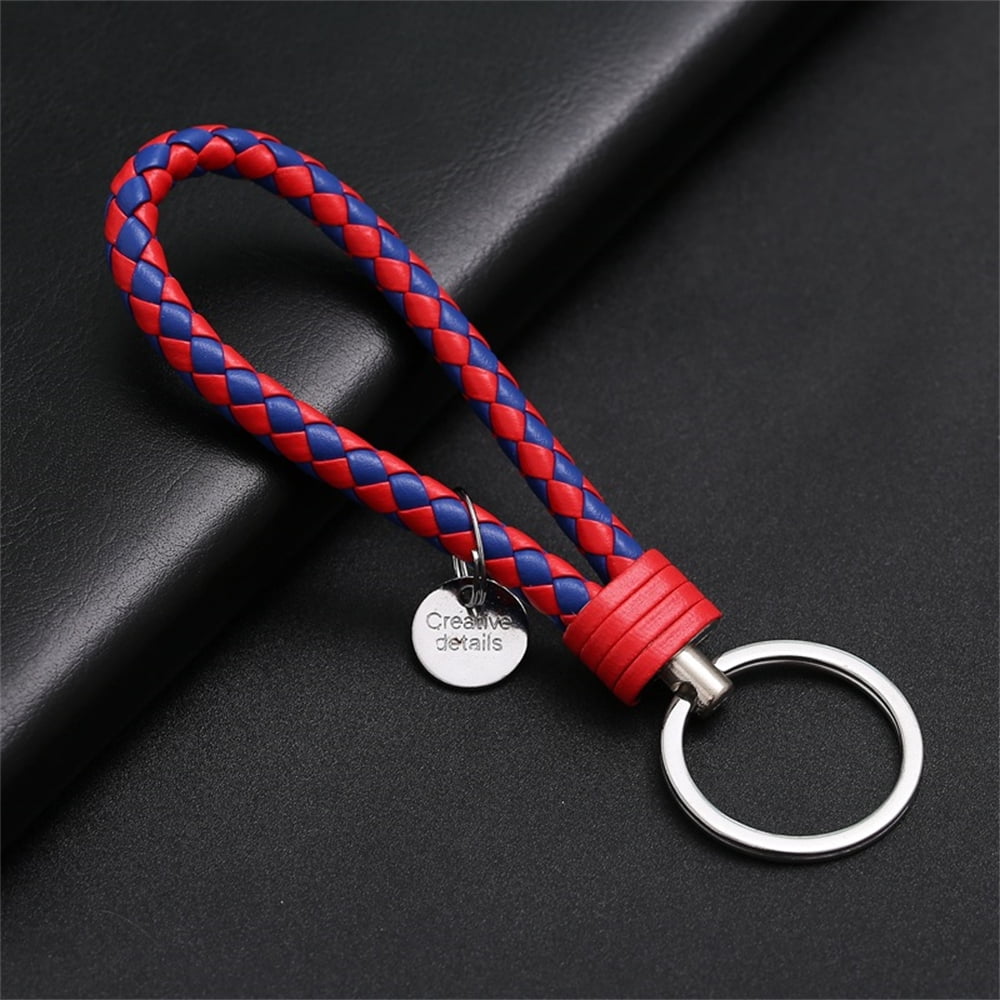 Colorful Pu Leather Braided Woven Rope Keychains Double Rings Fit Diy ...