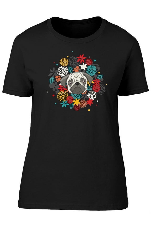 Colorful Pug Art T-Shirt Women -Image by Shutterstock, Female Large