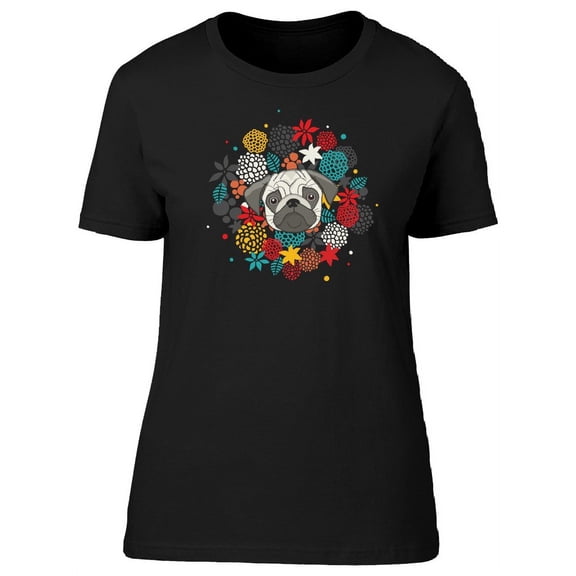 Colorful Pug Art T-Shirt Women -Image by Shutterstock, Female Medium