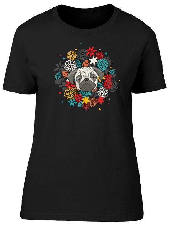 Colorful Pug Art T-Shirt Women -Image by Shutterstock, Female Medium