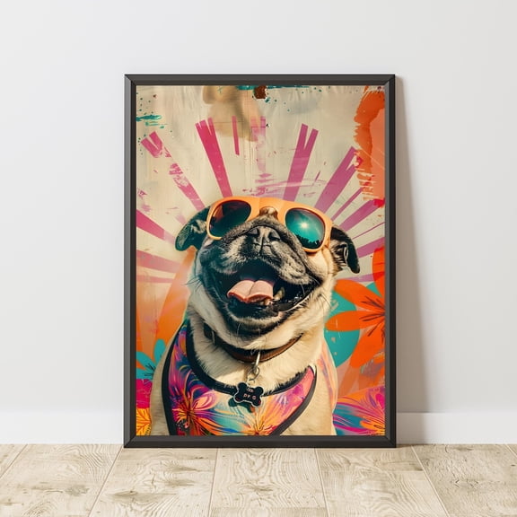 Colorful Pug Dog Wall Art Print, Unframed Paper Poster 8x10in