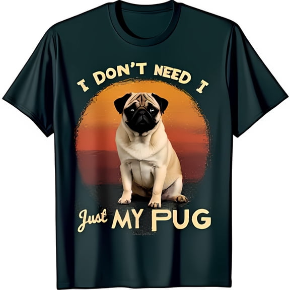 Colorful Pug Graphic Black T-Shirt Cute Design with Sunset & Heartfelt Quote