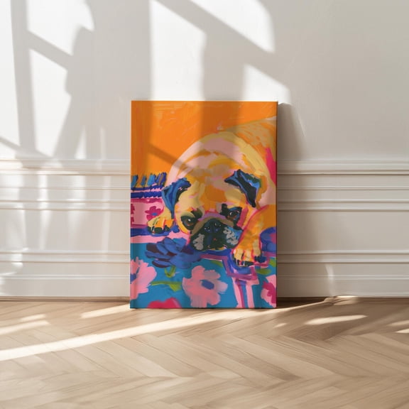 Colorful Pug Portrait Canvas, Kitsch Wall Art, Gift for Pug Mom UNFRAMED