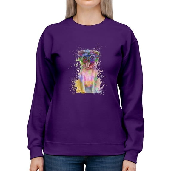 Colorful Pug Splash Art Sweatshirt Women -Fab Funky Designs, Female Medium