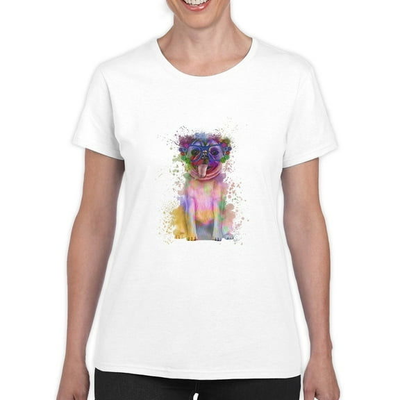 Colorful Pug Splash Art T-Shirt Women -Fab Funky Designs, Female Large