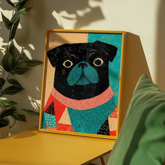 Colorful Pug Wall Art Print, Unframed Paper Poster 8x10in