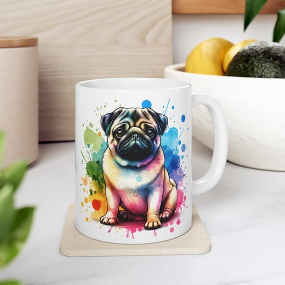 Colorful Pug mug, oz, oz, Graffiti Mops Ceramic Mug, Airbrush mops mug, watercolor pug mug, Pug gif, gift Pug lovers Pug tea cup.