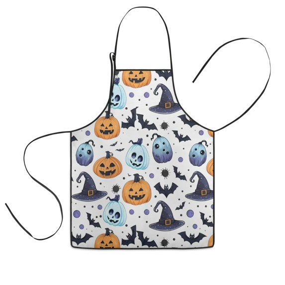 Colorful Pumpkin Halloween Pattern Kids Aprons for Girls and Boys,Adjustable Neck Strap Toddler Aprons for Kids Cooking Baking,23.6"x19"