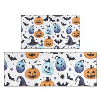 Colorful Pumpkin Halloween Pattern Kitchen Rugs Sets Of 2,Anti Fatigue Kitchen Mat Rugs Non Slip Washable,Decorative Kitchen Floor Mats for Kitchen,Sink,Laundry,17"x30" 17"x47"