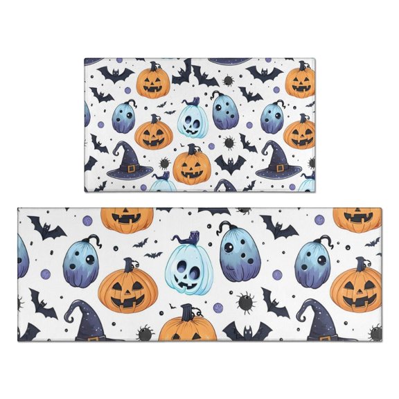 Colorful Pumpkin Halloween Pattern Kitchen Rugs Sets Of 2,Anti Fatigue Kitchen Mat Rugs Non Slip Washable,Decorative Kitchen Floor Mats for Kitchen,Sink,Laundry,17"x30"+17"x47"