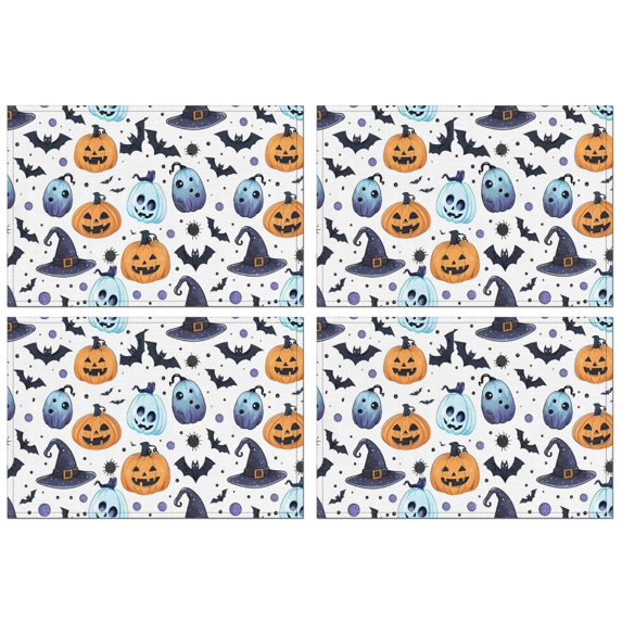 Colorful Pumpkin Halloween Pattern Summer Placemats Table Placemats Set Of 4-Linen Kitchen Washable Placemats Table Mats 11.8"x17.7" Non-Slip Heat Resistant