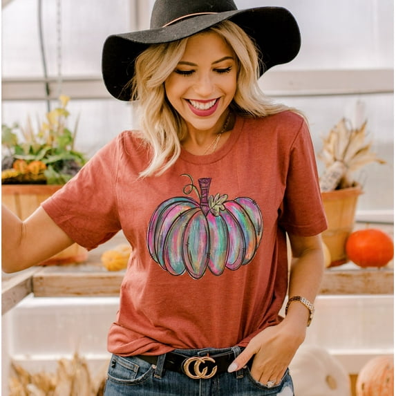 Colorful Pumpkin T-shirt Halloween Shirts Thanksgiving Tee Autumn Gift Season Shirt Women's Spooky Tshirt Party Top