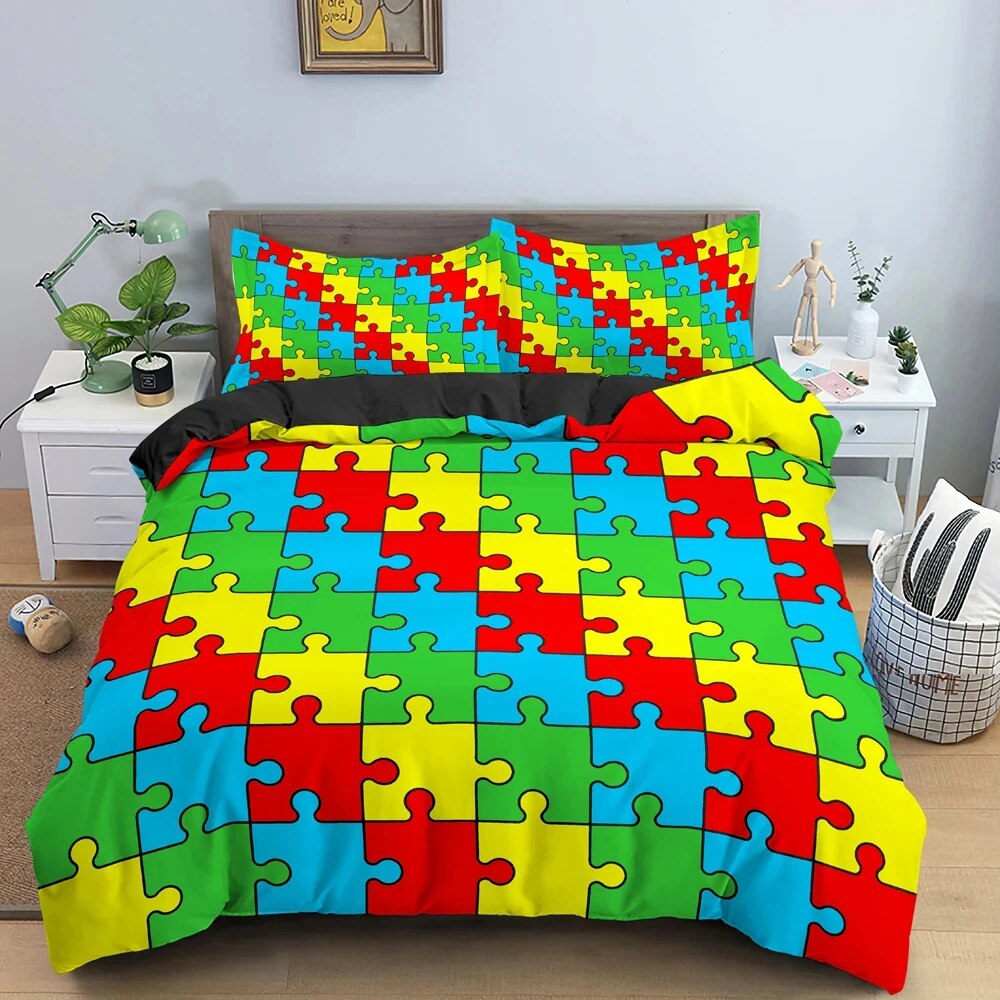 Colorful Puzzle Duvet Cover King 3D Geometric Figure Quilt Cover Kids