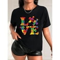 Colorful Puzzle LOVE Letter Print Black Women #39 s Casual Fashion Round