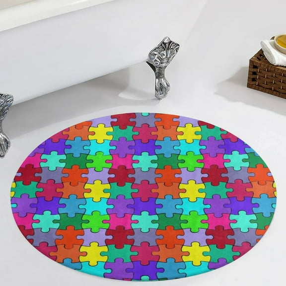 Colorful Puzzle Piece Round Carpet Circle Rug Outdoor Patio Area Rug Washable Large Area Rugs Hallway Room Decor Fitness Mats